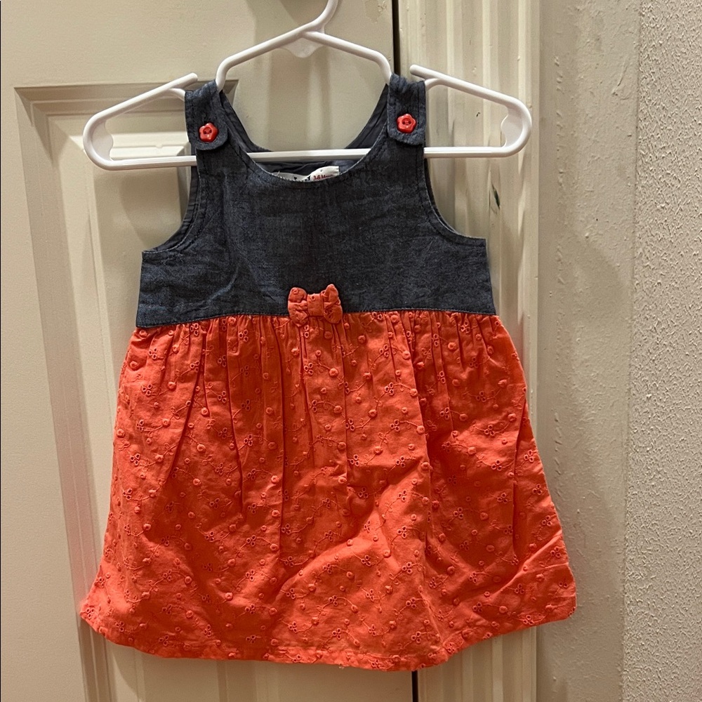 Beebay Denim and Pink Sleeveless Dress Chambray Coral Textured 3-6M